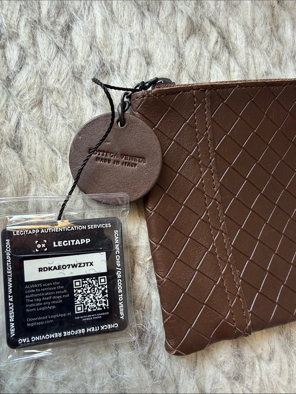 Bottega Veneta Chocolate Brown Woven Zip Pouch